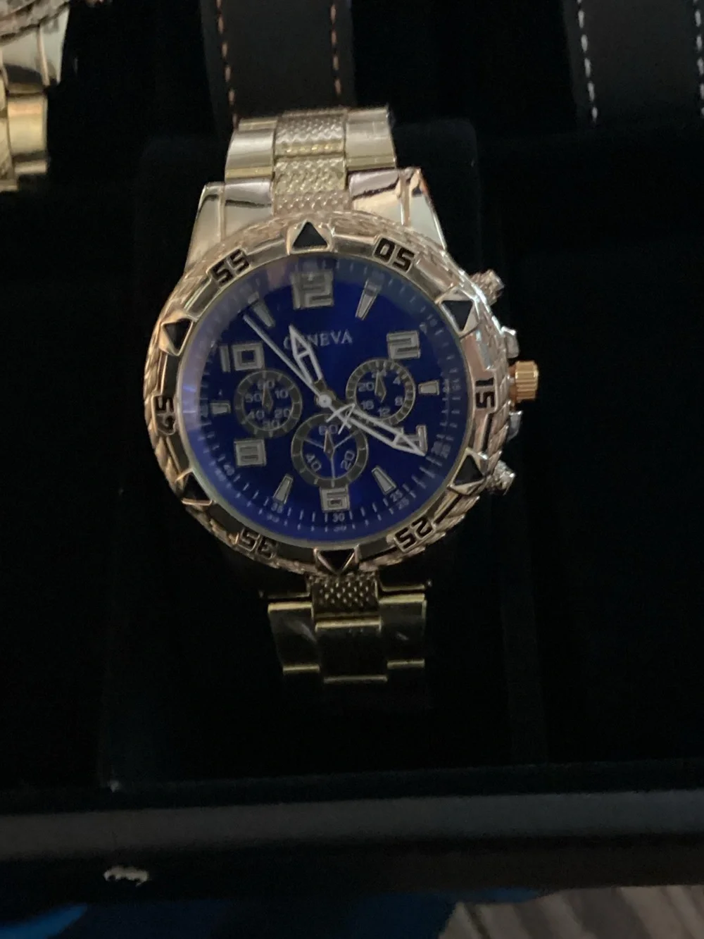 Geneva Men's Silver Watch with Blue Dial